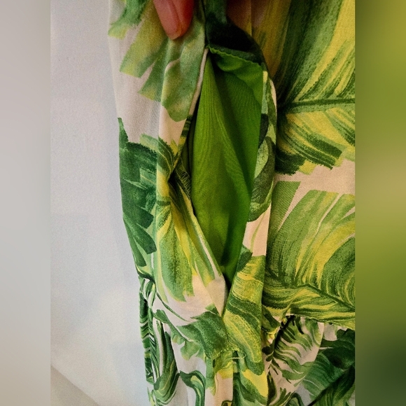 Taylor Green Leaf Pattern Maxi Dress Square Cotton Lined Smocked Back Size 10 L - Picture 4 of 9